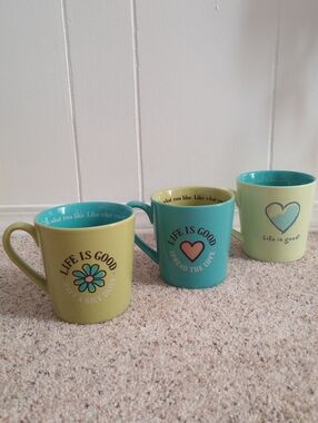 Life Is Good Mug Set Of 3 Blue Green